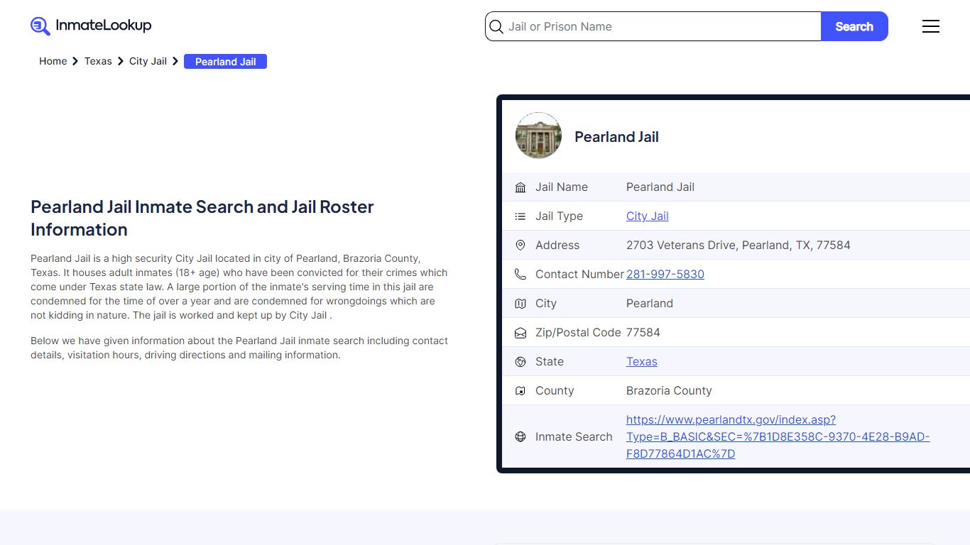 Pearland Jail Inmate Search and Jail Roster Information
